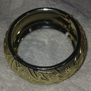 Gold-tone Textured Leaf Bangle Bracelet